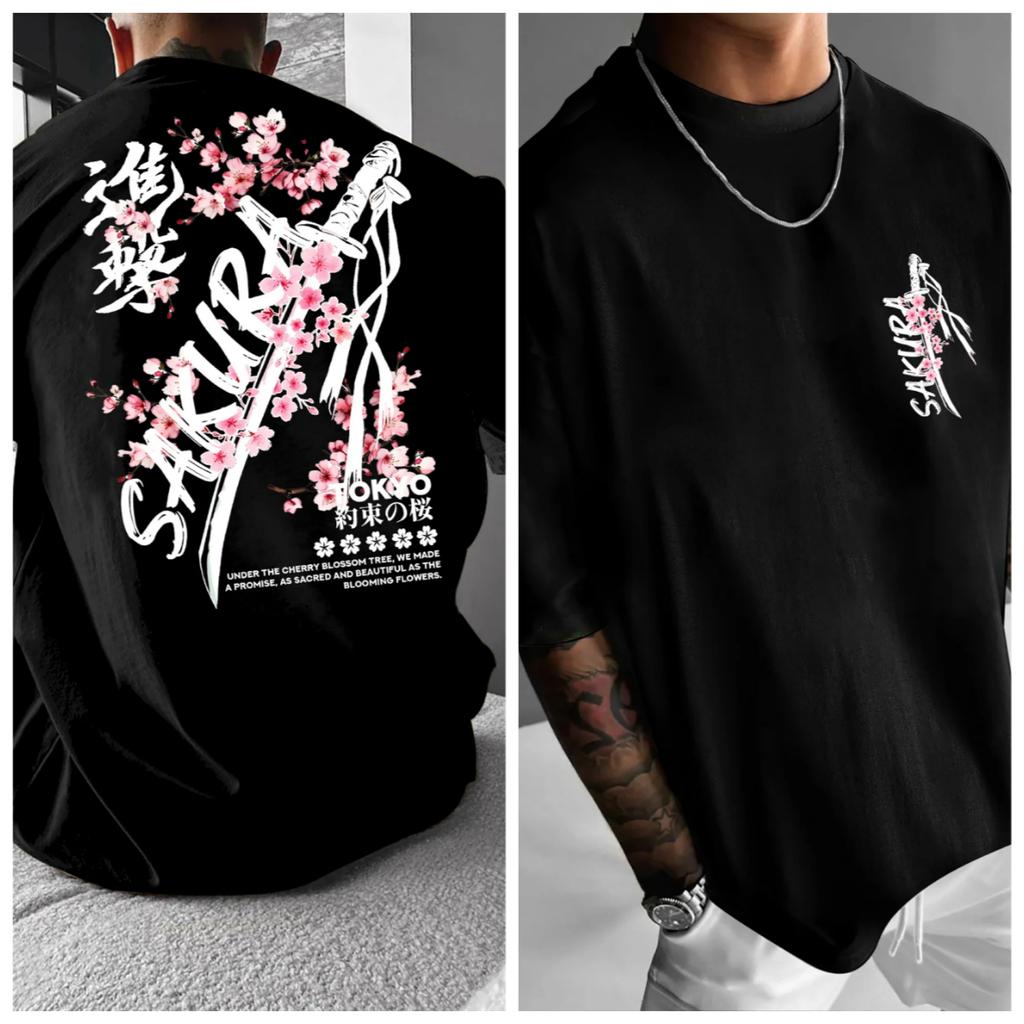 Nuova T-shirt Estiva da Uomo con Motivo Spada Samurai Fiore Viola Adatta per l'Uso Quotidiano Materiale Puro Cotone Donna Versatile