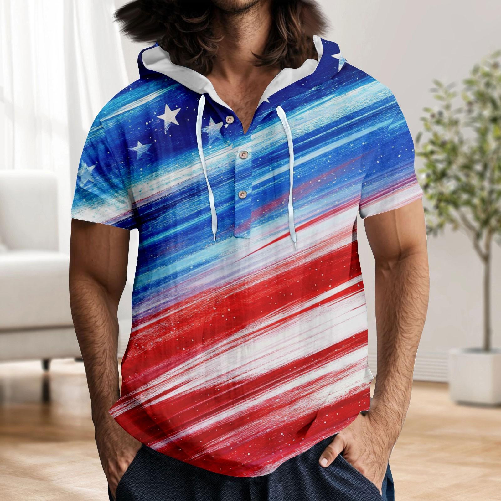 

Мужская повседневная футболка с короткими рукавами, капюшоном и открытым воротом на пуговицах M