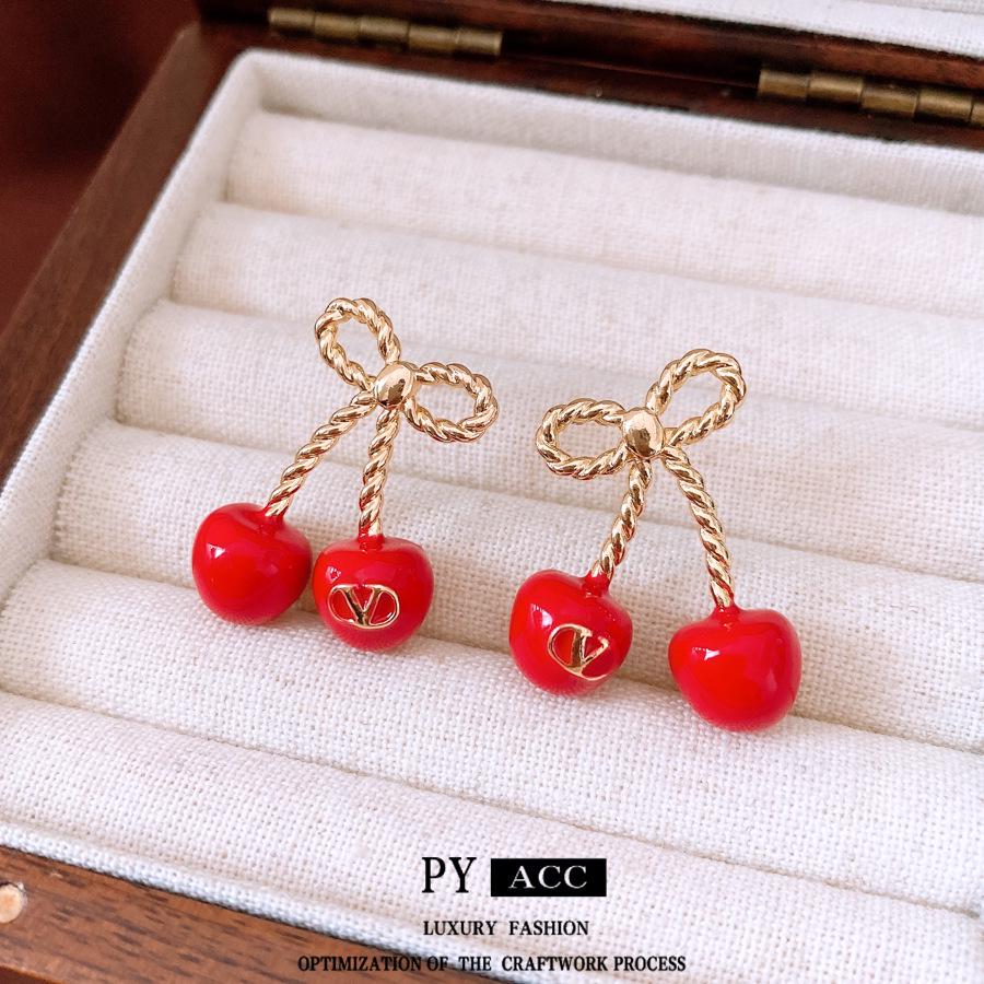 Red Cherry Pendant Earrings & Necklace Set: Stylish Minimalist Jewelry