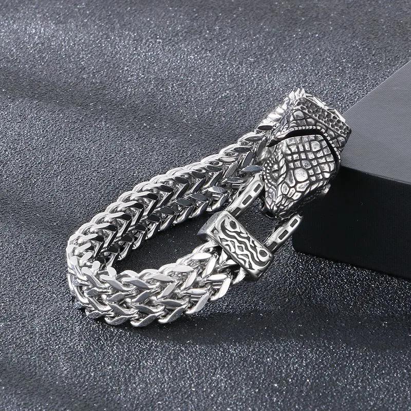 

Зміїні Різдвяні Прикраси Нордичні Вікінги Голова Змії Ланцюг Спереду і Ззаду Чоловічий Браслет як Подарунок Друзям 22CM срібний