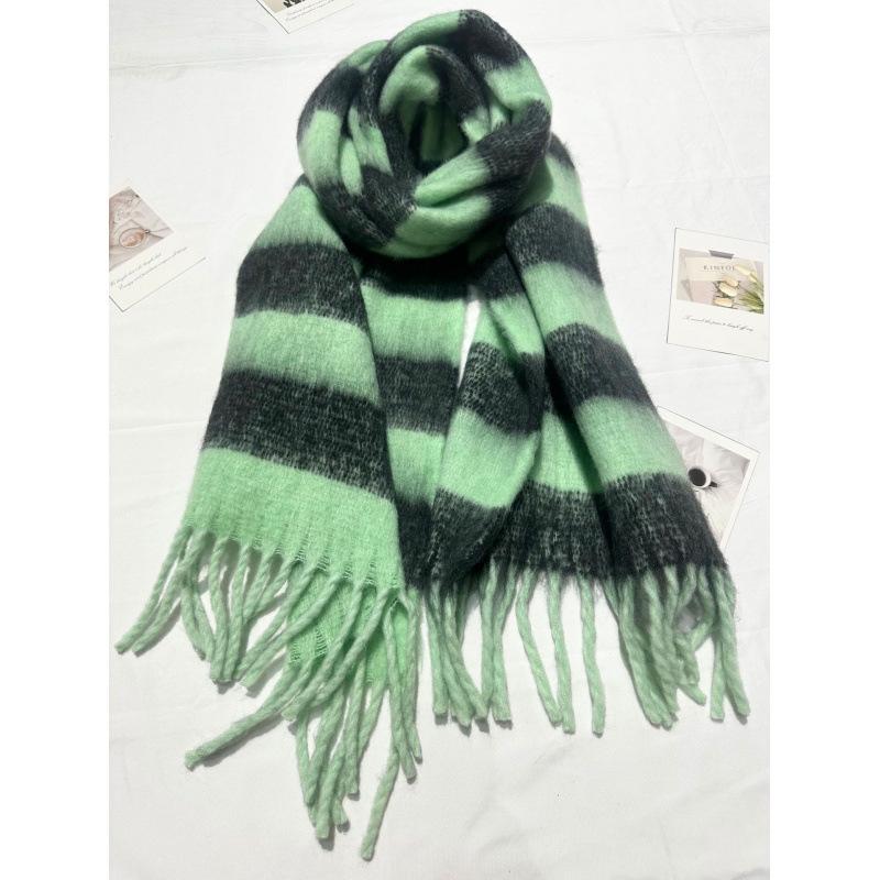 New Style Mohair Striped Colorful Scarf for Women in Winter Korean Style Thickened and Warm with Plush Scarf for Men