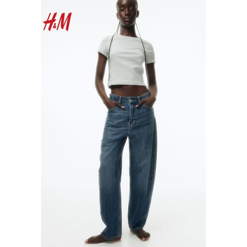 

HM Women clothes Summer Lantern Pants Leg Loose Tube-Shaped High Waist Jeans 1229032