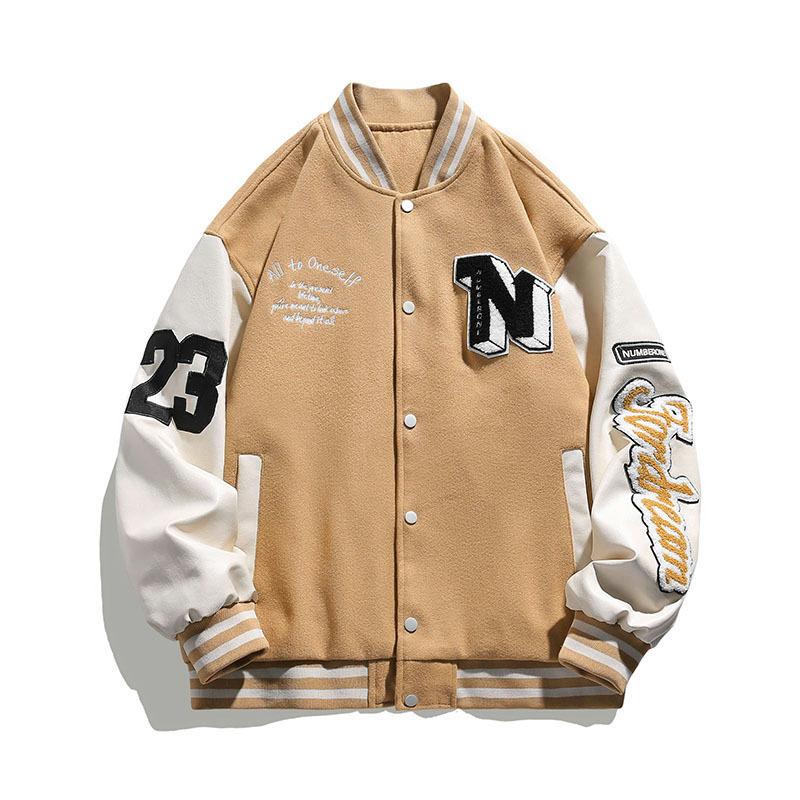 Amerikanischer Herbst und Winter Paare Baseball-Uniform Herren PU-Leder-Patchwork Lässige Herrenjacke Trendige Marke