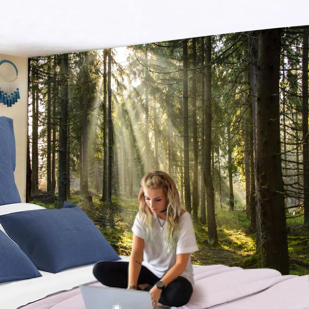 Onivein Forest Tapestry Nature Sunlight Streaming Through Green Trees Wall Hanging for Bedroom Living Room Office Decor 60 x 50 Inches