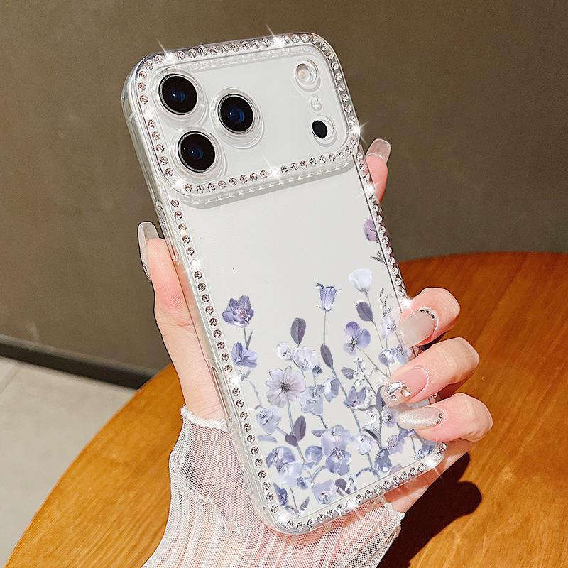 Colorful Floral Pattern Diamond Case For iPhone 17 Pro Max Funda iPhone 16 15 14 13 Pro Max Clear TPU Silicone Soft Cover