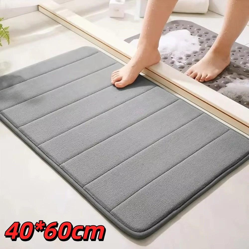 New 40*60cm Bath Mat Dry Fast Soft Memory Foam Mat Anti-skid Striped Coral Velvet Water Absorption Mat Home Floor