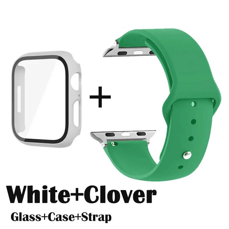 Glass+Case+Strap for Apple Watch Band 42mm 44mm 41mm 40mm 38mm 45mm 49mm Screen Protectors for Apple IWatch Series 8 7 6 SE 5 4