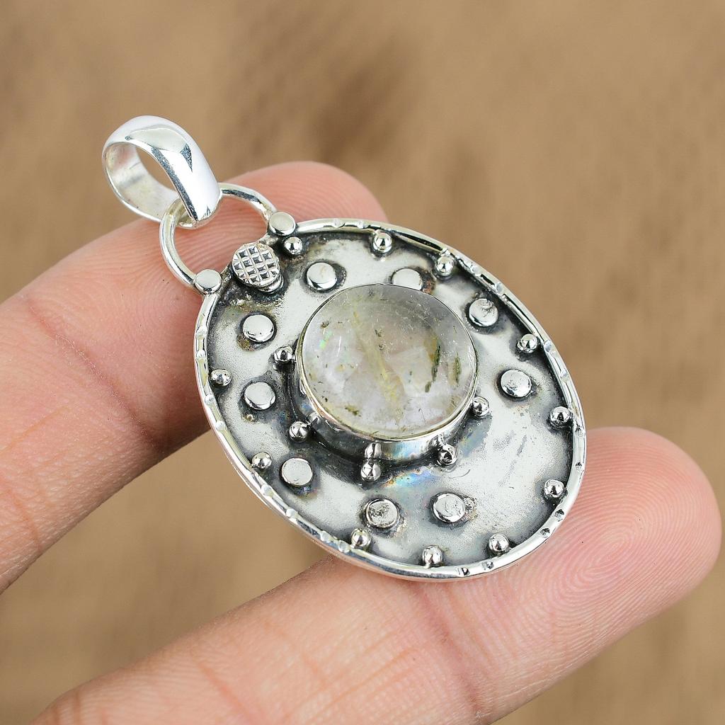 Mothers day Sale Golden Rutile Gemstone 925 Sterling Silver Wife Pendant Jewelry