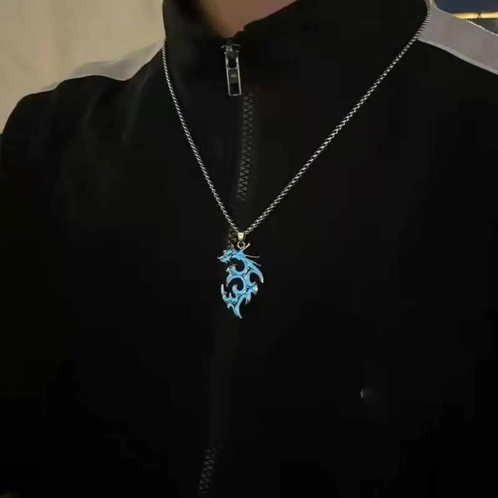 1PC Glowing In The Dark Dragon Pendant Necklace Moonstone Luminous Dragon Necklace Vintage Punk Flashing Necklace Men Boy Gifts