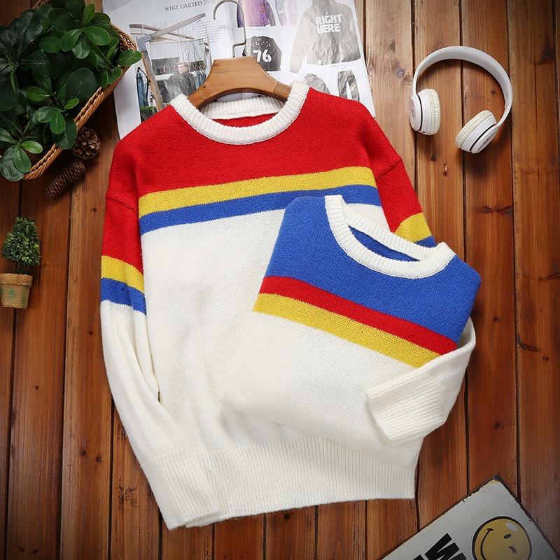 Men's Autumn Men's Knitted Sweater Lazy Wind Couple Wear Mohair Sweater Men's Autumn New Stripes