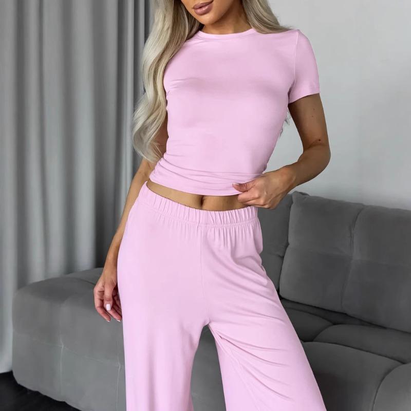 European and American Summer New Pink Milk Silk Short Sleeved Pants, Pajamas, Hair Extensions, Women's Home Clothes