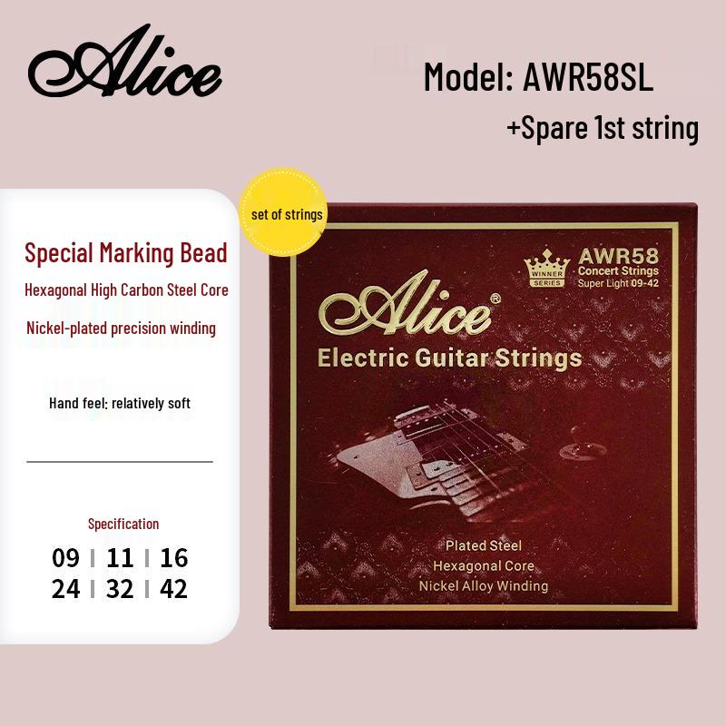 

Alice AWR58 Electric Guitar Strings, Nickel-Plated, Sets 09-42 & 10-46, Pack of 6 Strings