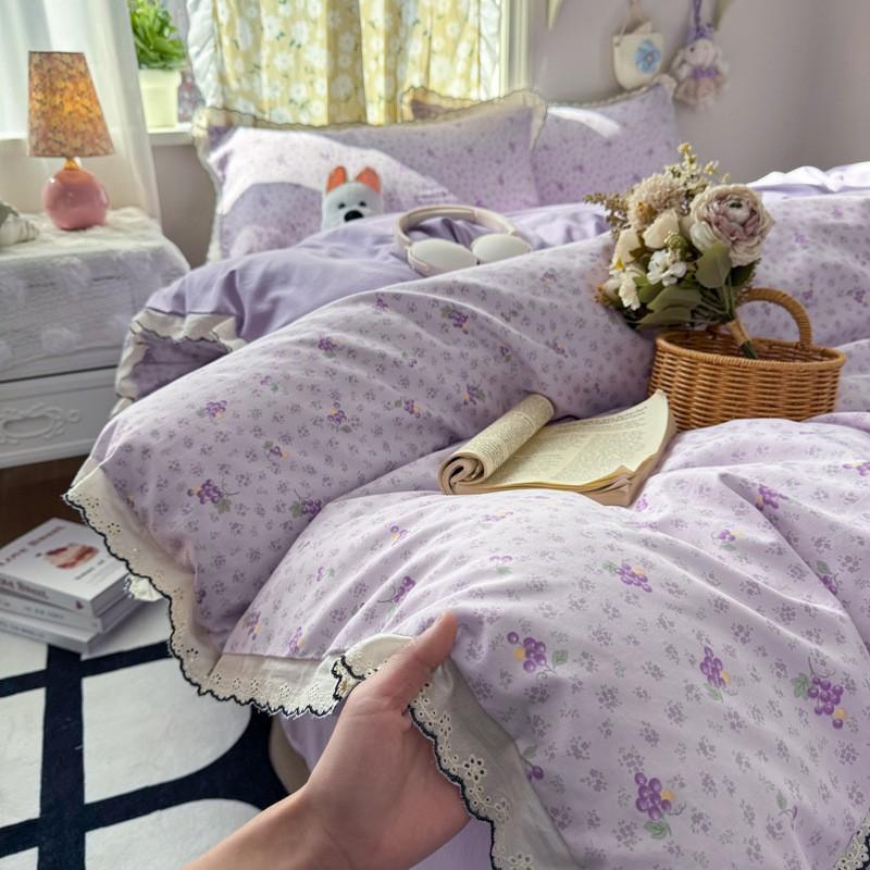 2026 Faux Cotton Washed Lace Bedding Set Floral Duvet Cover