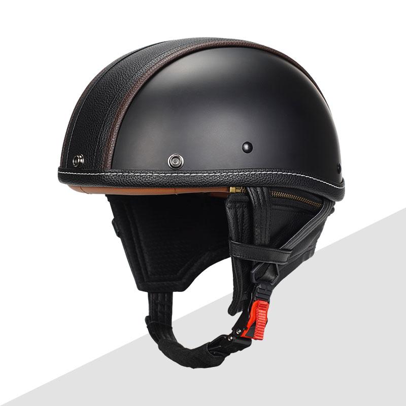 Retro Motorcycle Leather Helmet Style Pilot Motorbike Half Face Half Helmet Cruise Chopper Biker DOT Certification M
