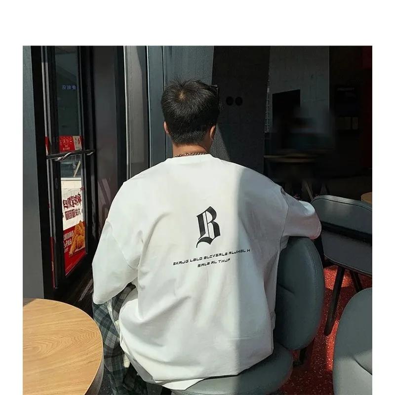 Men's Summer Heavy American Sle Short Sleeve T-shirt Loose Cotton Ins Fashion Brand Men's Half Sleeve T-shirt Simple White Top