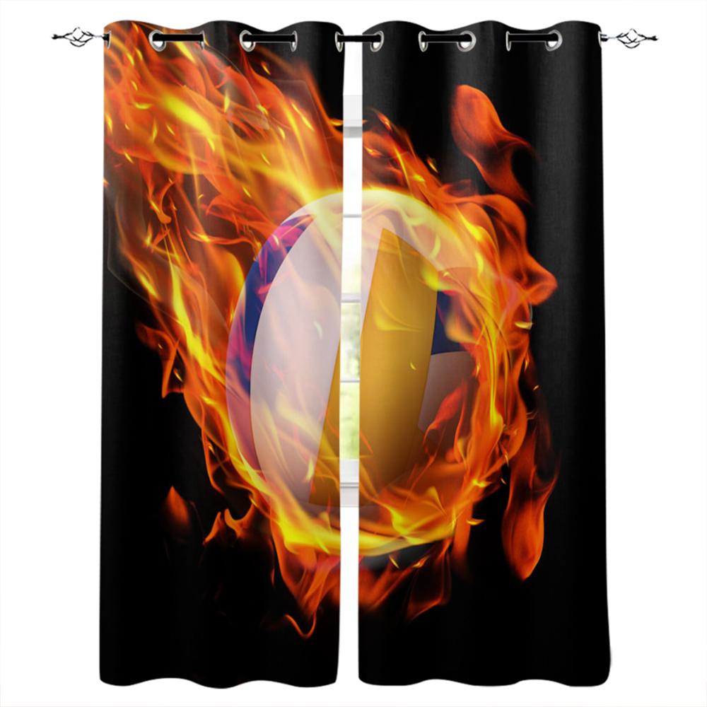 Basketball Flamme Fenster Vorhang Heimdeko Vorhänge für Wohnzimmer Schlafzimmer Küche Türvorhang