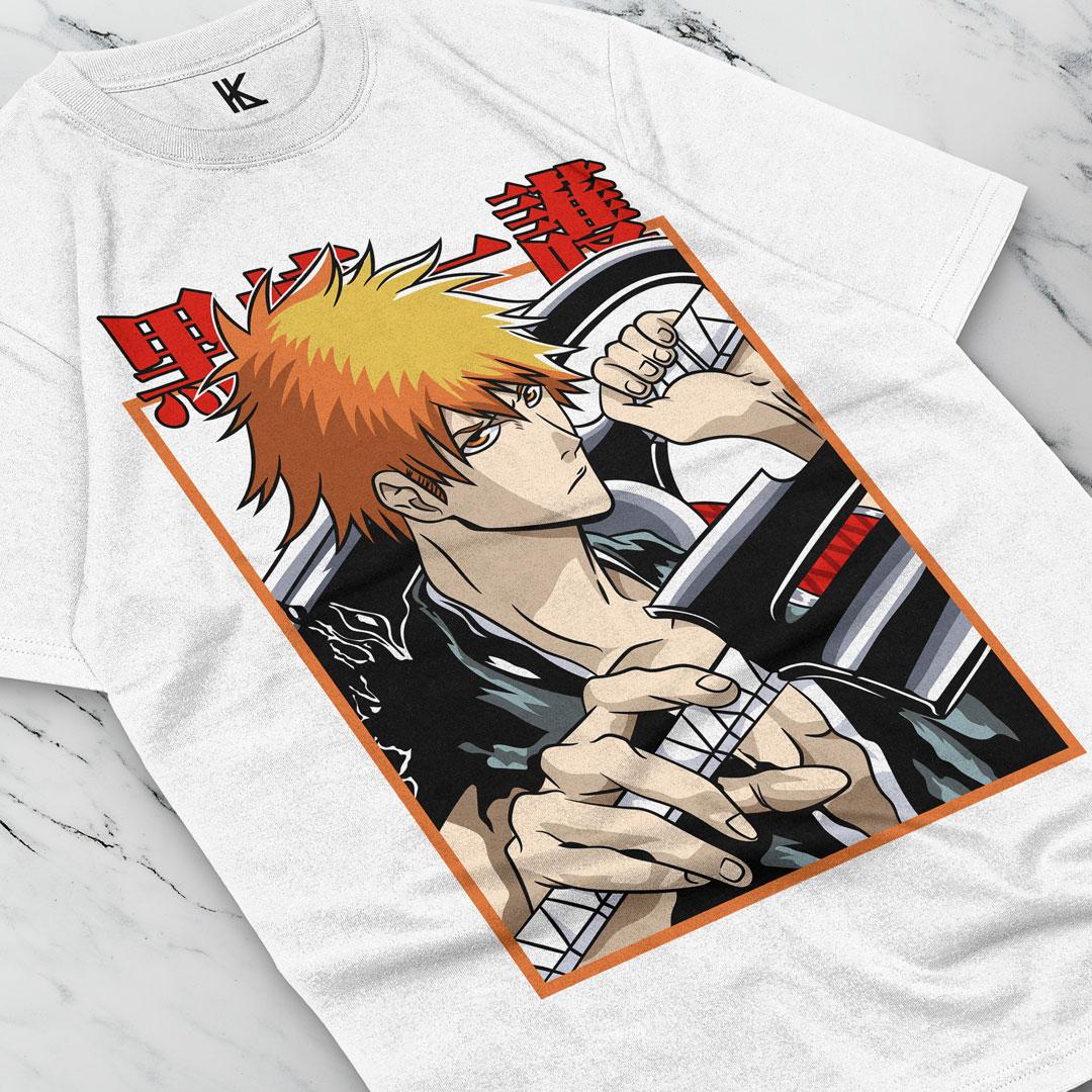 

Bleach Ichigo Kurosaki T-shirt Manga Strip Horror Anime Unisex Graphics Shirt Tee All Size S білий
