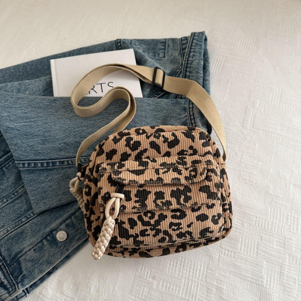 

Leopard Pattern Crossbody Bags Adjustable Shoulder Strap Corduroy Shoulder Bag Multi-pockets Casual Waist Bags for Women Girls хаки