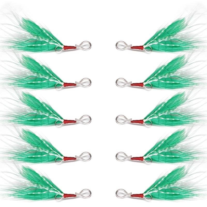 

10Pcs Feather Lure Pendant Fishing Equipment Detachable Fishing Spoon Baits Lure Feather for Treble Hook Fishing Tackle зелений