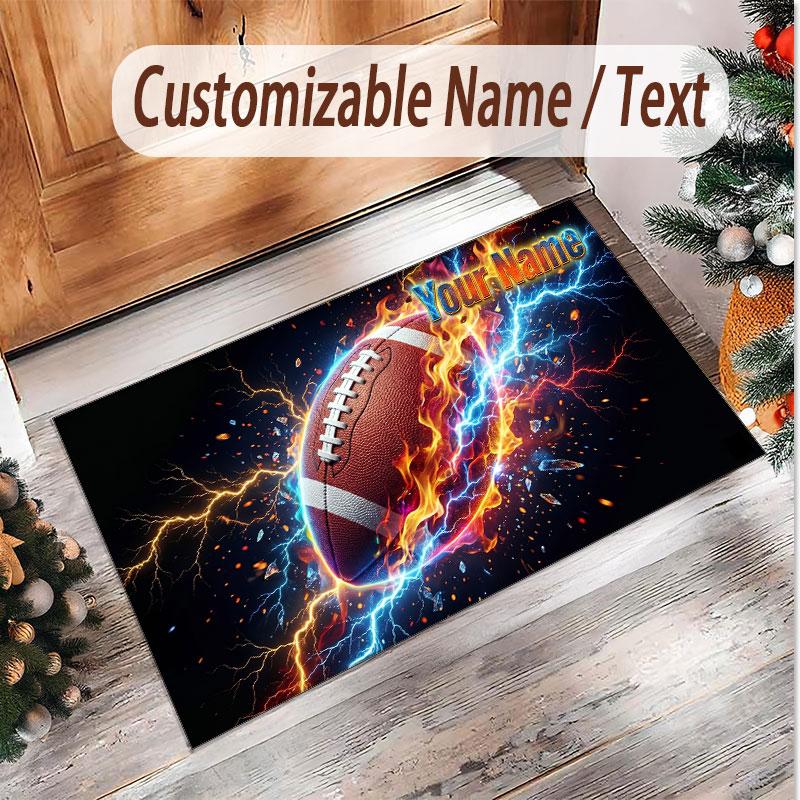 American Football Theme Soft Crystal Velvet Rug Custom Name & Text Print Non Slip Floor Rug for Bedroom Living Room