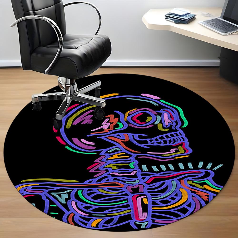 1pc SkelePop Office Round Area Rug, Indoor Mat Suitable ForOffice, Under Office Chairs Bedroom Living Room Home Decor, Room Deco  D057