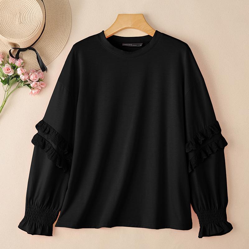 ZANZEA Women Casual Round Neck Loose Long Sleeve Blouse