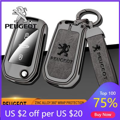 2026 Hot Car Sticker Zine Alloy Leather Car Smart Remote Key Case Shell Cover Protection For Peugeot 208 2008 301 308 508 5008 R