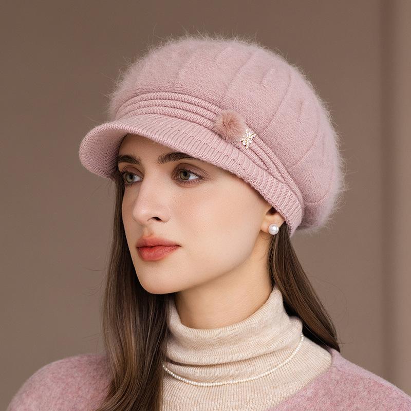 Chapeau pour femme Nouveau chapeau d'automne et d'hiver en laine Bonnet thermique Mère d'âge moyen et âgée Chapeau tricoté