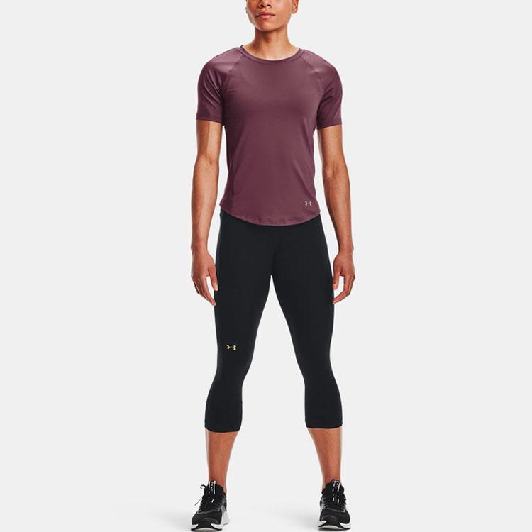 Under Armour Rush Series Training Comfortable Solid Color Slim Fit Short Sleeve Raglan T-Shirt Women tops Gray Purple 1368366-554