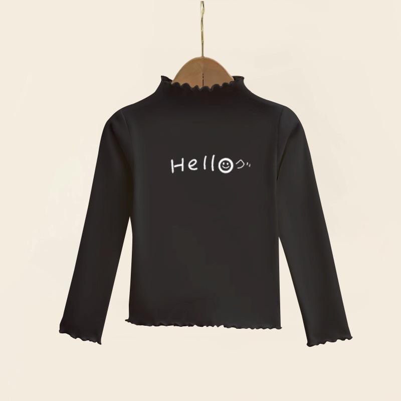 Girls' Ruffle Long-Sleeve Thermal Fleece T-Shirt - Half-High Collar, Perfect for Spring, Autumn, & Winter