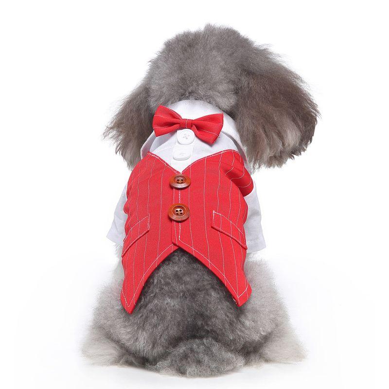 

Pet Clothes Summer Dog Clothing Suit Summer Thin Pet Supplies Wansheng Clothing Christmas Clothes Swallowtail Dress Polyester S-small LF05 red stripe double bow tie vest