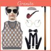 Eye-catching Grandpa Wig Set With Charming Vest And Stylish Mustache Suitable For Any Skin Tone