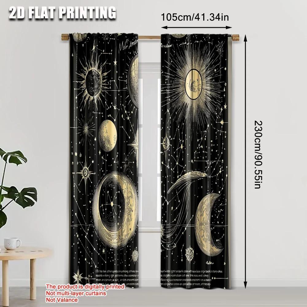 2pcs   Curtain Set  Print Astrology Crescent Moon Phase Galaxy Celestial Polyester Woven (without Rod) Decorations Outdoor