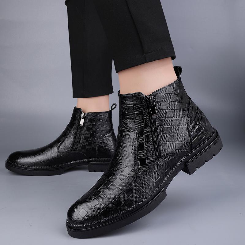 Fashion Men Boots Style Leather Shoes Italiano Genuine Leather Boots Platform Shoes For Men Zipper Fashion Short Boots Chelsea Boot