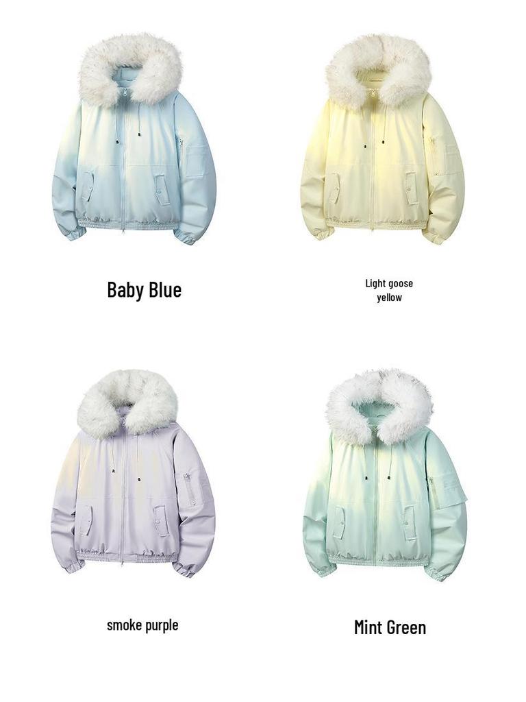 Winter Cotton Hooded Jacket with Removable Fur Collar - Windproof, Warm, and Lightweight for Couples