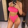 S - XL Bandeau Wrinkled Female Swimsuit High Waist Bikini Women Swimwear Two-pieces Bikini Set Bather Bathing Suit Swim