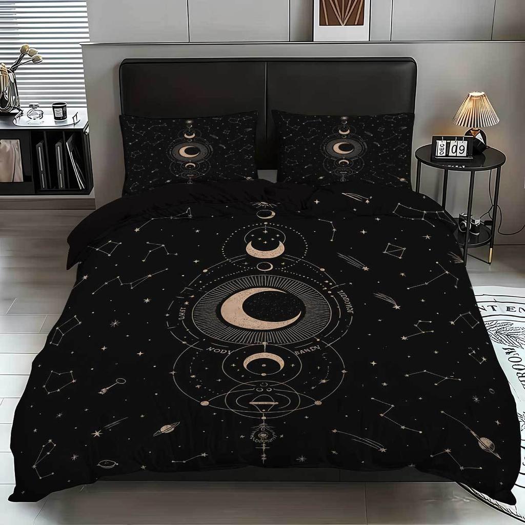 Quilt Cover Three-Piece Sun And Moon 3D Digital Printing Bed Kit Grinding Quilt Cover Pillowcase
