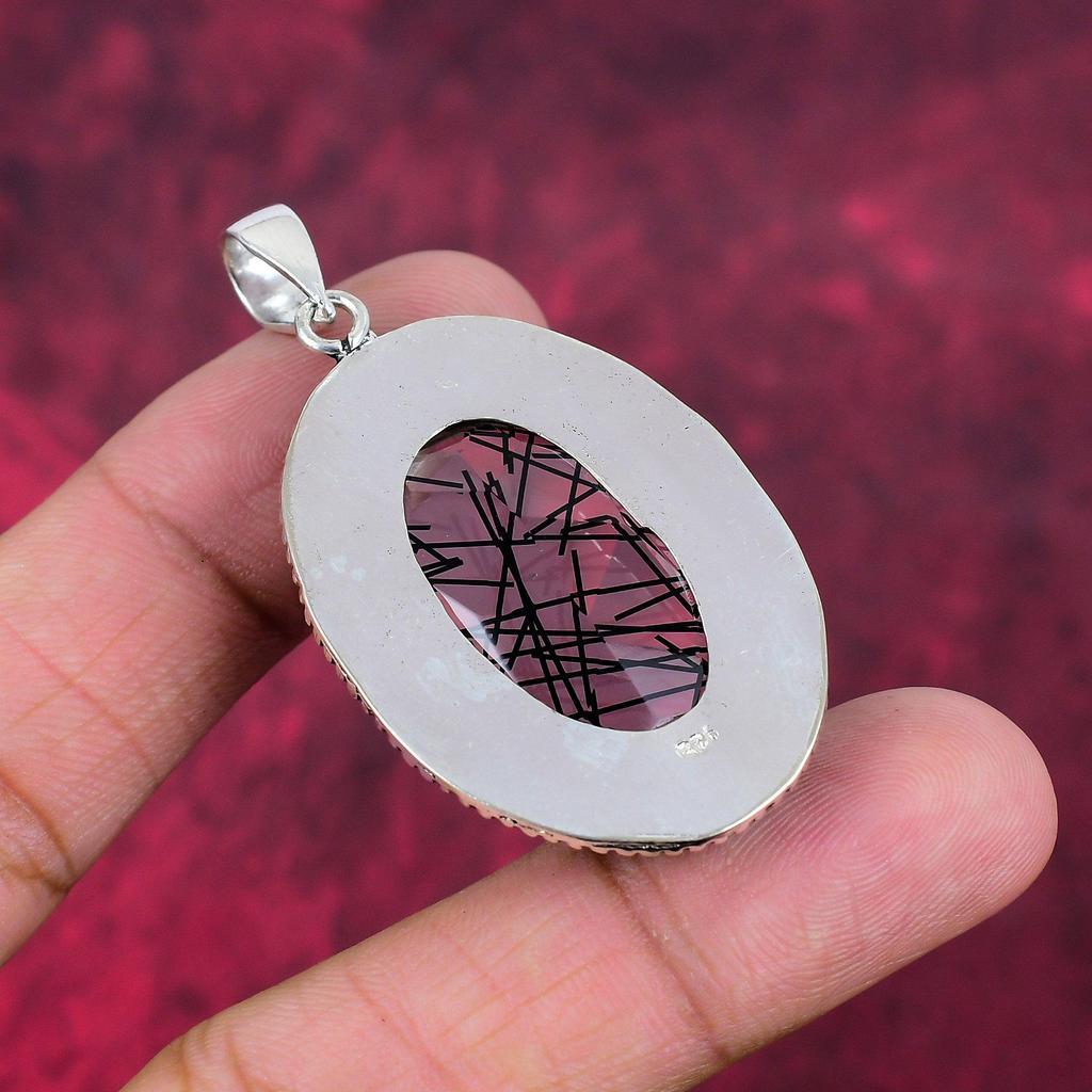 Pandantiv din rutil negru, bijuterii din argint 925 cu pietre prețioase, pandantiv lucrat manual, pentru Ziua Recunoștinței