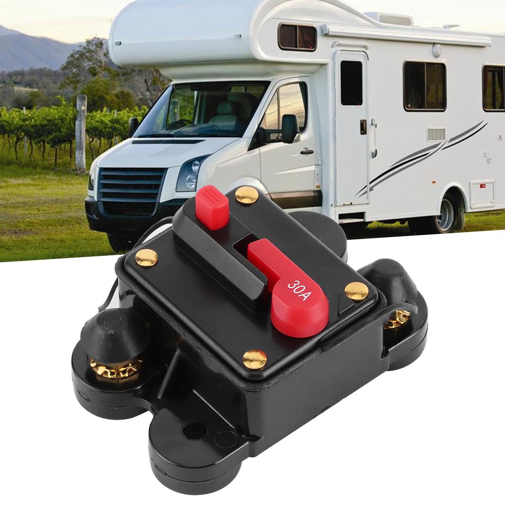 Auto-Audiosystem Sicherungshalter Automatischer Schutzschalter 12V‑24V DC Auto Boot Stereo Schutz30A, 78x51x38mm