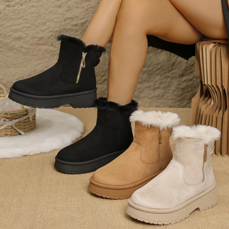 Large Size Medium Tube Snow Boots for Women's Winter New Velvet Thickened Side Zipper Cold-proof Snow Boots for Women