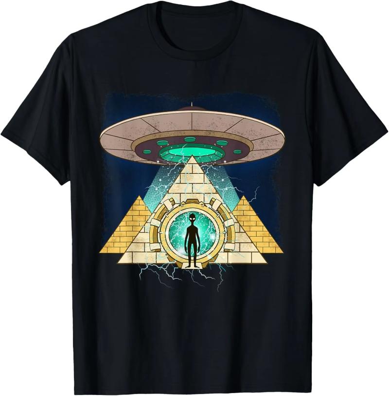 Aliens UFO Egyptian Pyramids | Science Fiction T-Shirt Custom Printed Graphic T Shirts Y2k Funny Shirt Camisas Streetwear