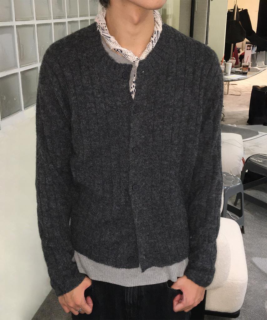 Intempomood Moss Crop Ribbed Cardigan_Gray