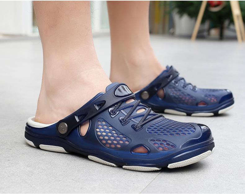 Men's Cross-Border Summer Soft Sole Sandals: Versatile Beach Shoes, Two-Wear Hole Slippers for Teens and Students, Size 11.