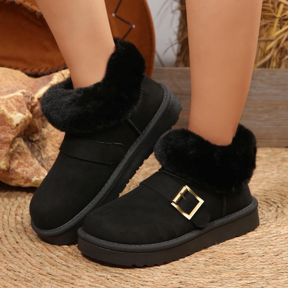 2025 Autumn/Winter New Style Thick-Soled Snow Boots for Women - Warm Short-Cut Solid Color Suede Casual Outdoor Cotton Shoes