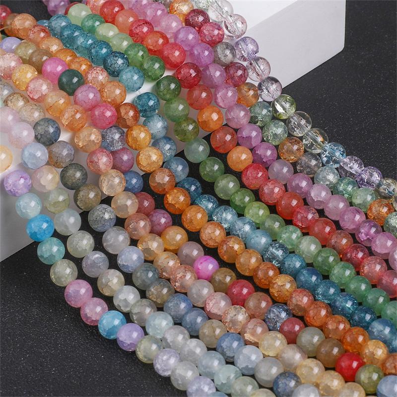 8mm Colorful Glass Crack Beads For Jewelry Making DIY Necklace Bracelet Phone Chain Lighting