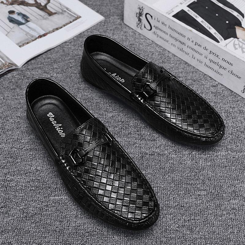 High-quality Plaid Doudou Shoes Korean Version Trendy Versatile Lazy One-pedal British Small Leather Shoes Breathable Business Men's Shoes