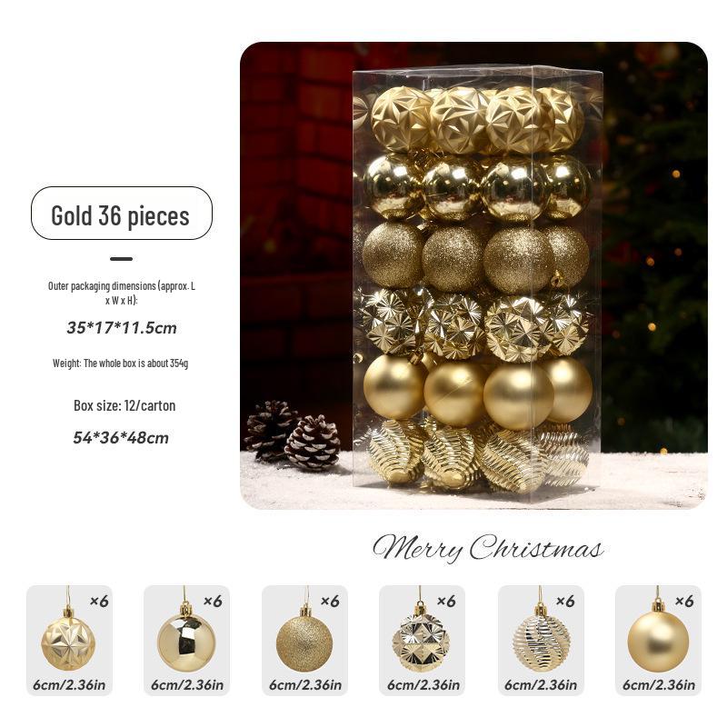36-Piece Christmas Tree Ornament Set - 6cm Glitter & Painted Irregular Shape Balls Box Size: 36*18*12 cm