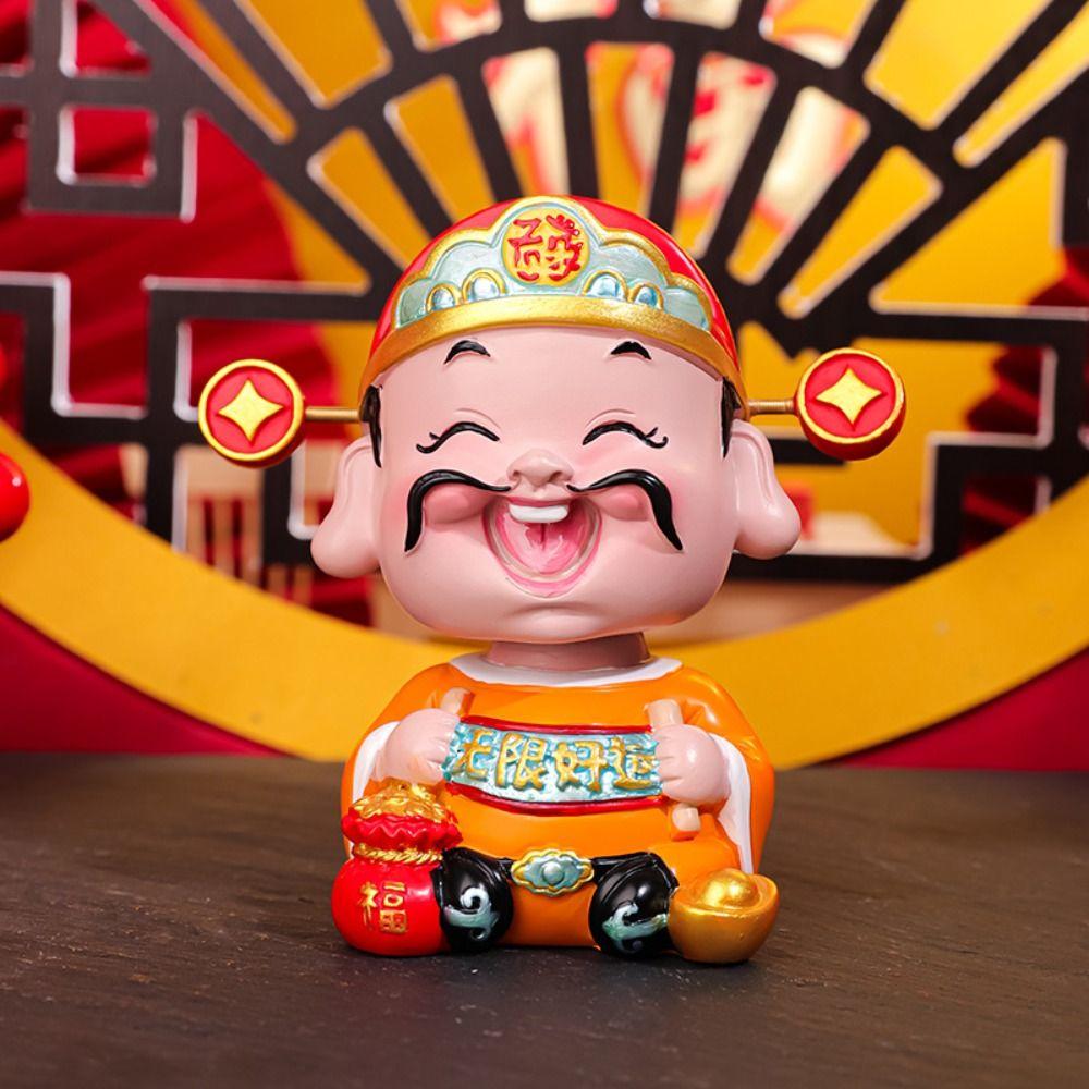 Cartoon God of Fortune Figurine Resin Lucky New Year Statue  New Year Decoration Gifts