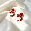 Vintage Red Glaze C-Shape Design Stud Earrings for Women, Gentle Atmosphere Versatile Daily Temperament Ear Hoop, Unique Ear Accessory