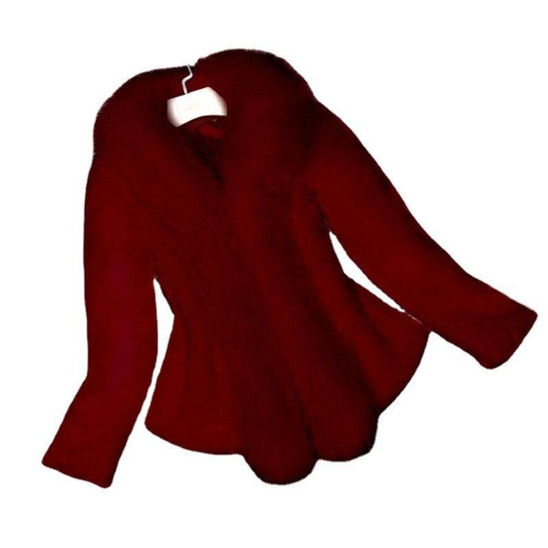 

Зимняя новая шуба из искусственного меха женская средней длины и длинная имитация норки пальто короткое пальто 5XL бордовый